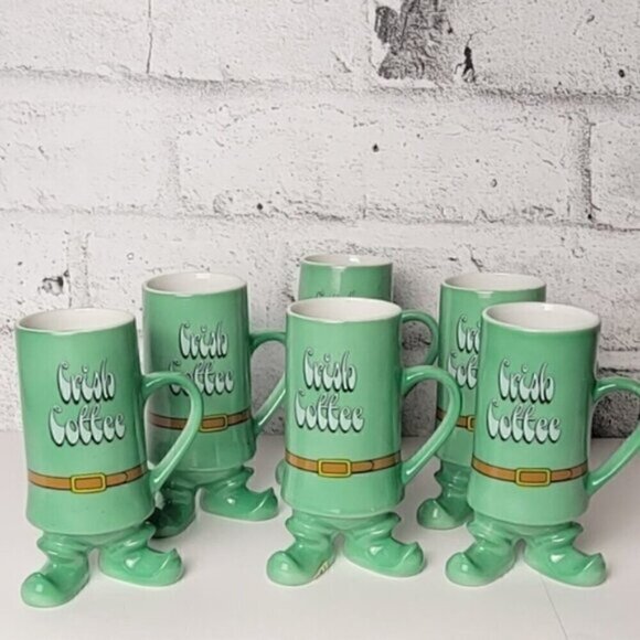 VINTAGE MCM Green Irish Coffee Mug With Feet. Leprechaun Secret Recipe - Picture 1 of 6